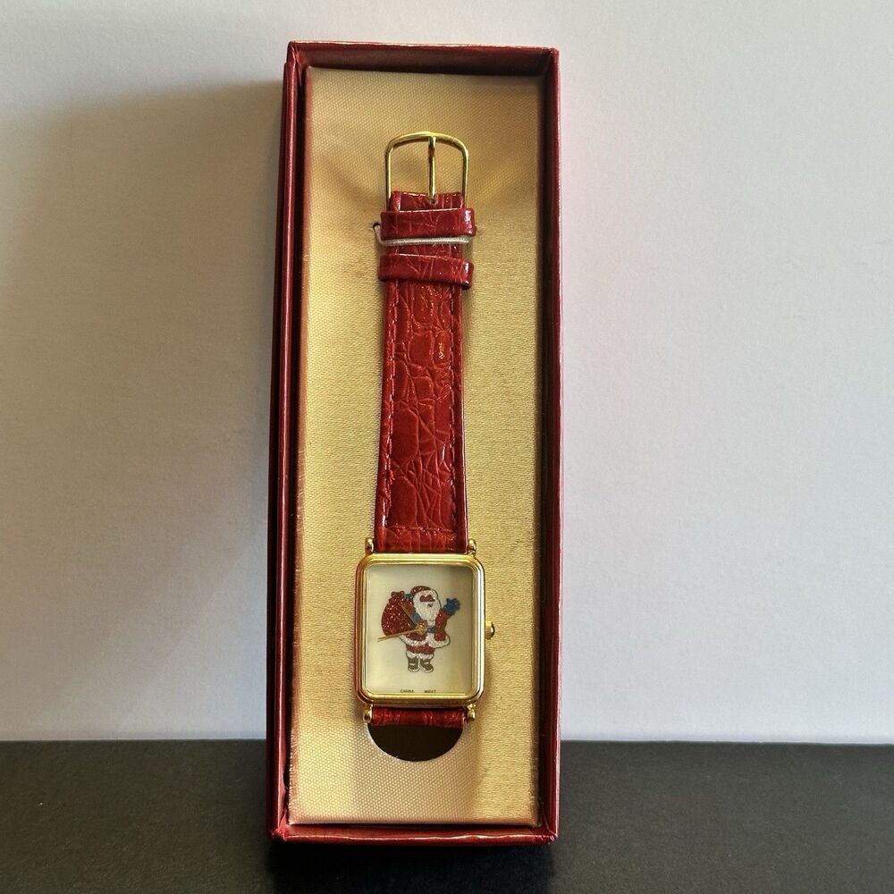 Ladies Fashion Christmas Watch Red Leather Strap Square Face No Name, Untested